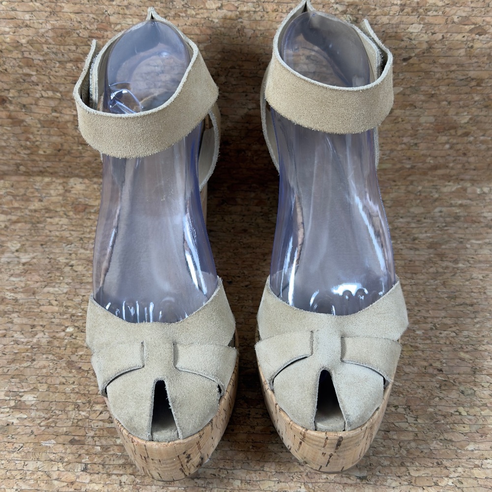 Pedro Garcia Suede Wedge Sandals Cork Screw Heels Ankle Strap EU 40 High Heels
